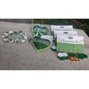 St. Patrick's Day Irish Jewelry Mix Lot Shamrock Bracelets, Earrings & Keychain